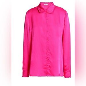claudie pierlot satin button down shirt in fuchsia